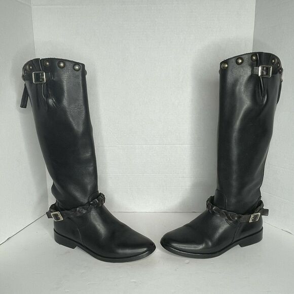 Golden Goose Deluxe Black Studded Buckle Strap Knee High Riding Boots Size 37 - Picture 5 of 12